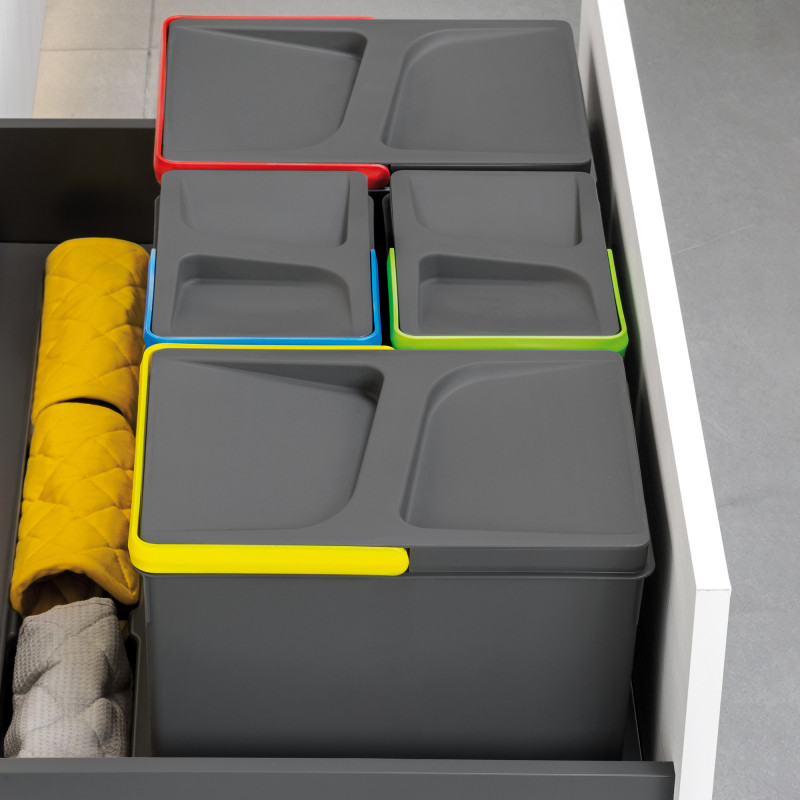 Base per contenitori per cassetti da cucina Recycle, 3 scomparti, modulo 800 mm, Grigio antracite Tecnoplastica
