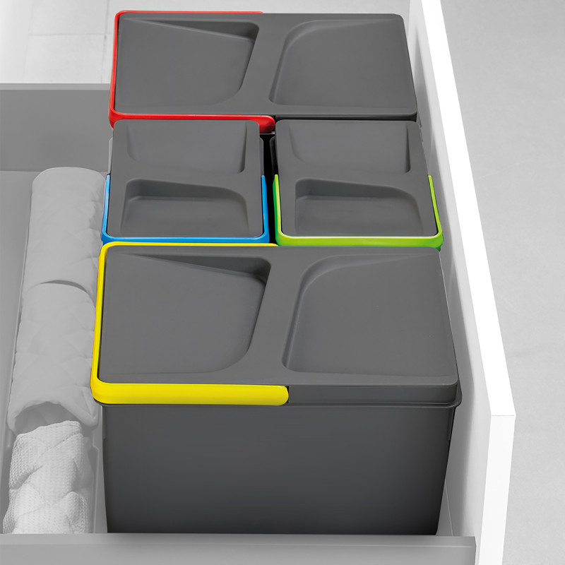 Base per contenitori per cassetti da cucina Recycle, 3 scomparti, modulo 900 mm, Grigio antracite Tecnoplastica