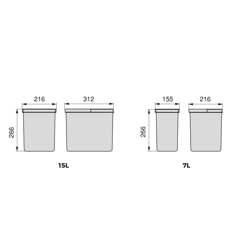 Kit di contenitori per la raccolta differenziata per cassetti da cucina Recycle Altezza Recycle 216 mm, 2x6 lt, Grigio ant