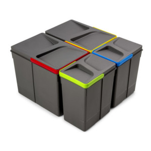 Kit di contenitori per la raccolta differenziata per cassetti da cucina Recycle Altezza Recycle 216 mm, 1x12lt, 2x6lt, Gri