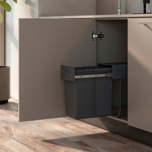 Zoom Kit di contenitori per la raccolta differenziata per cassetti da cucina Recycle Altezza Recycle 266 mm, 2x15 lt, Grigio an