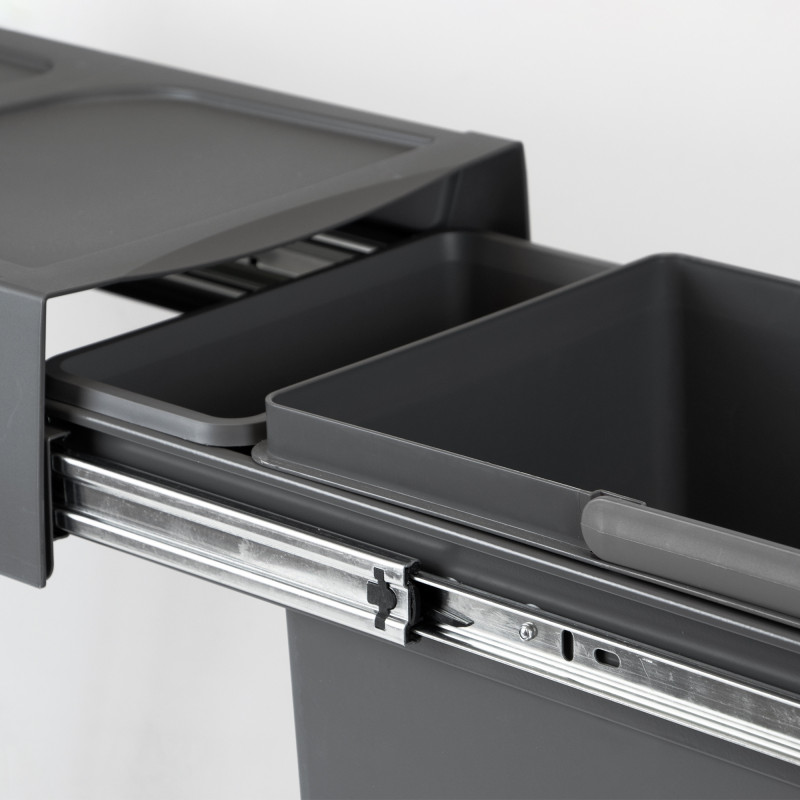 Kit di contenitori per la raccolta differenziata per cassetti da cucina Recycle Altezza Recycle 266 mm, 2x15 lt, Grigio an
