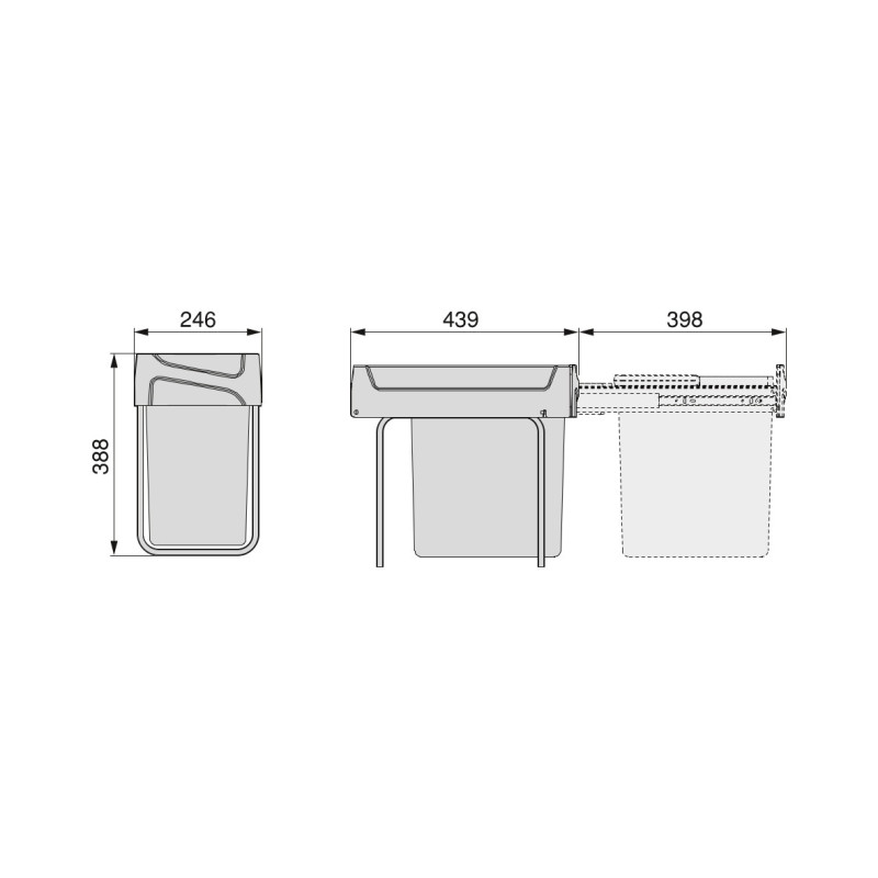 Kit di contenitori per la raccolta differenziata per cassetti da cucina Recycle Altezza Recycle 266 mm, 2x15 lt, Grigio an