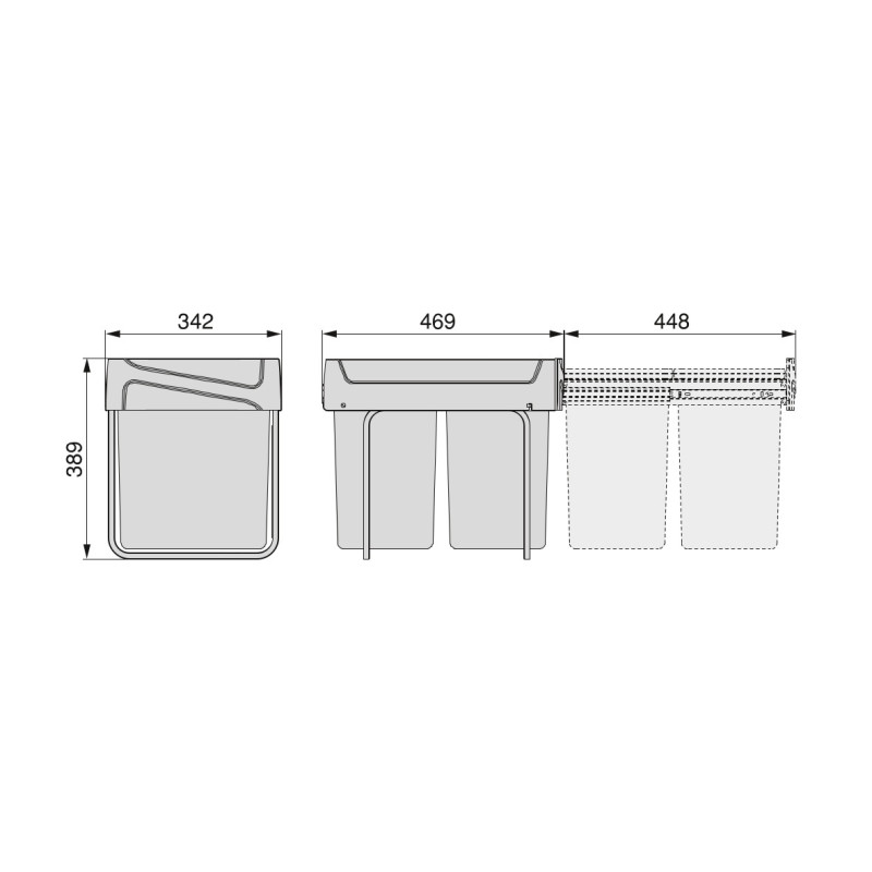 Kit di contenitori per la raccolta differenziata per cassetti da cucina Recycle Altezza Recycle 266 mm, 2x7 lt, Grigio ant