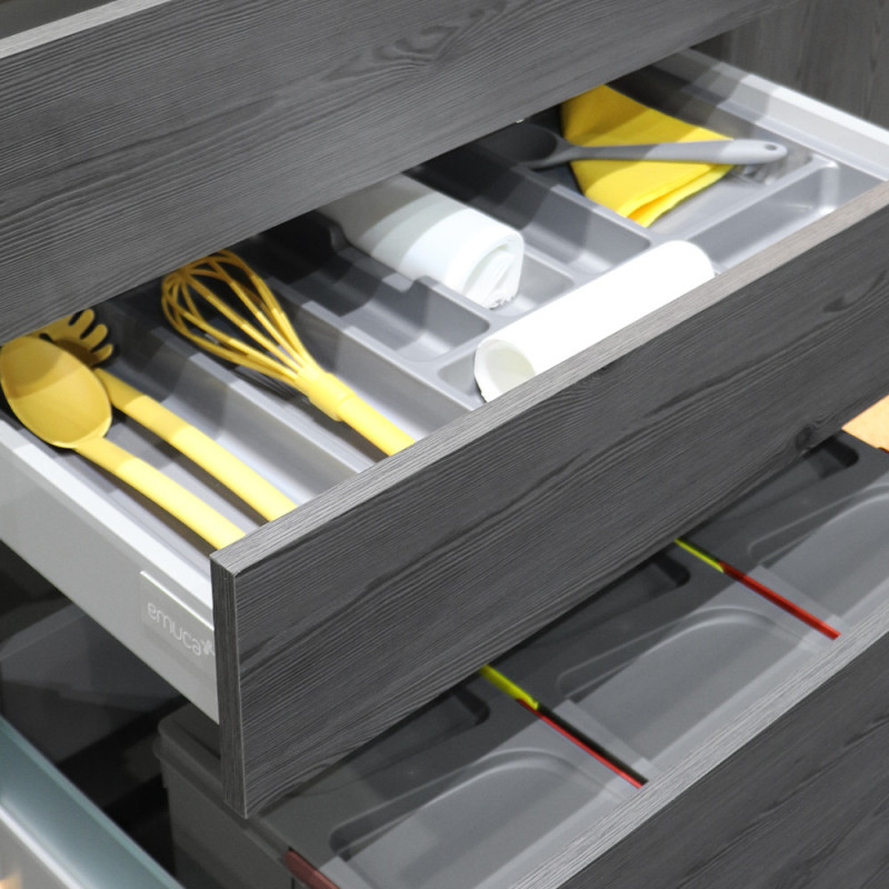 Contenitori per cassetti da cucina Recycle con coperchio anti-odore, Altezza 266, 2x15 lt, 2x7 lt, Grigio antracite Tecnop