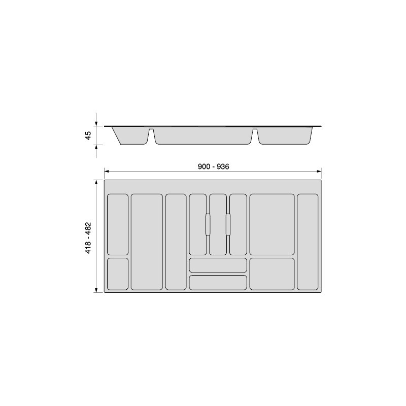 Portaposate Optima per cassetto universale, modulo 700 mm, Tecnoplastica, Grigio antracite
