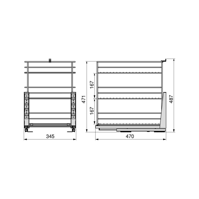 Portabottiglie estraibile Titanemax sinistro 150mm 3 vassoi grigio