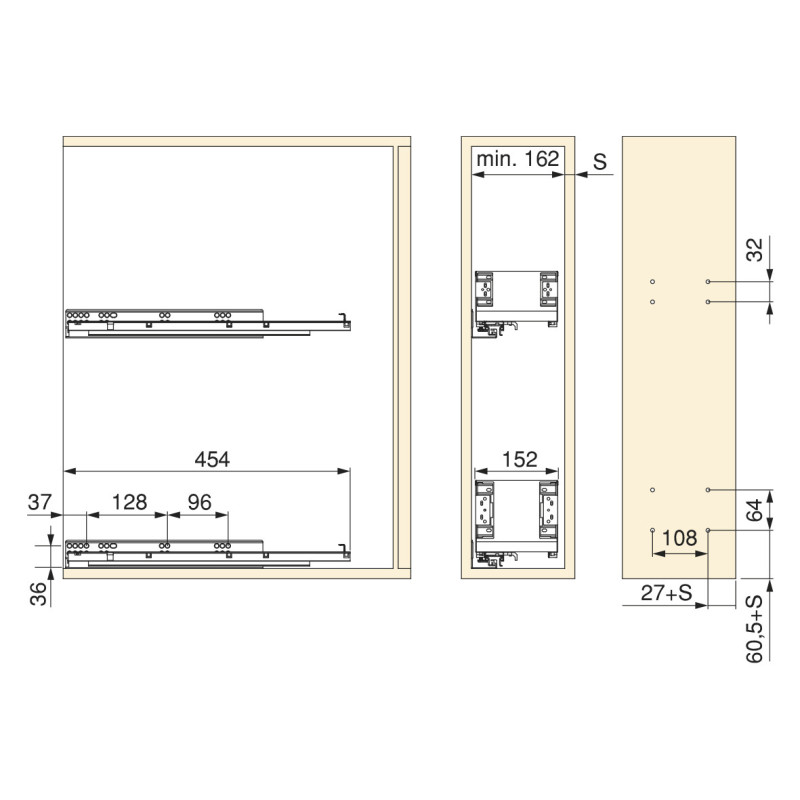 Carrello estraibile Titane 300mm Emuca acciaio grigio antracite cassetti