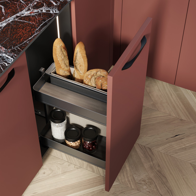 Carrello estraibile Harmony 300mm Emuca acciaio legno grigio cucina