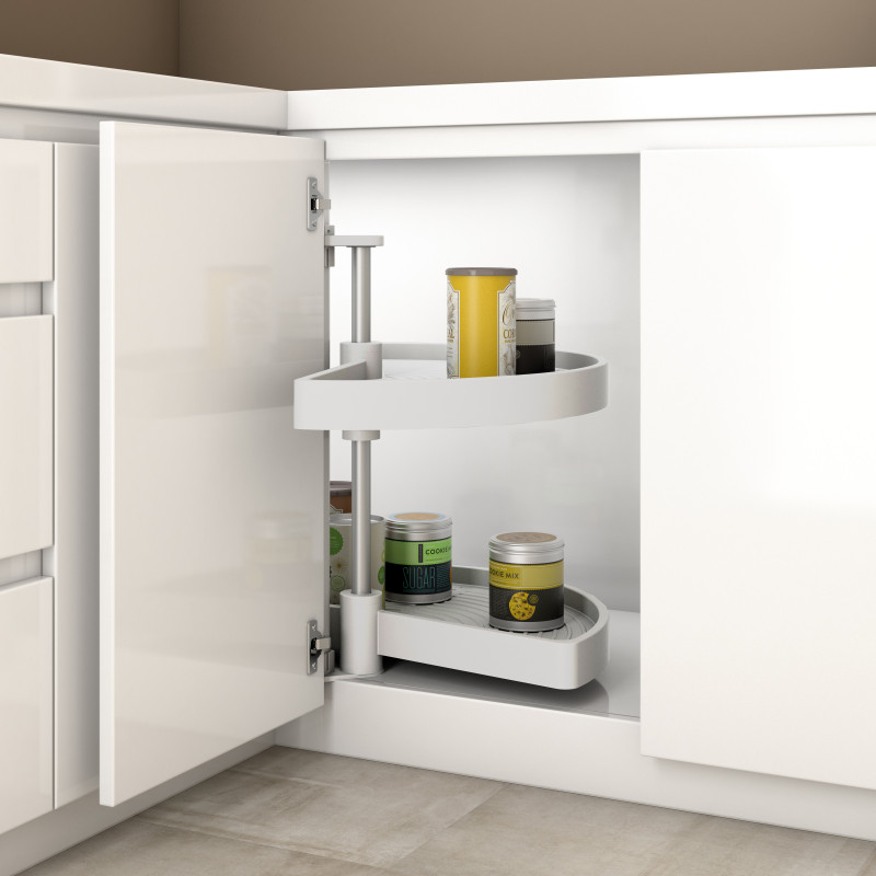 Set di piatti girevoli 3/4 Shelvo, per modulo da 800 mm, Tecnoplastica e Alluminio, Bianca