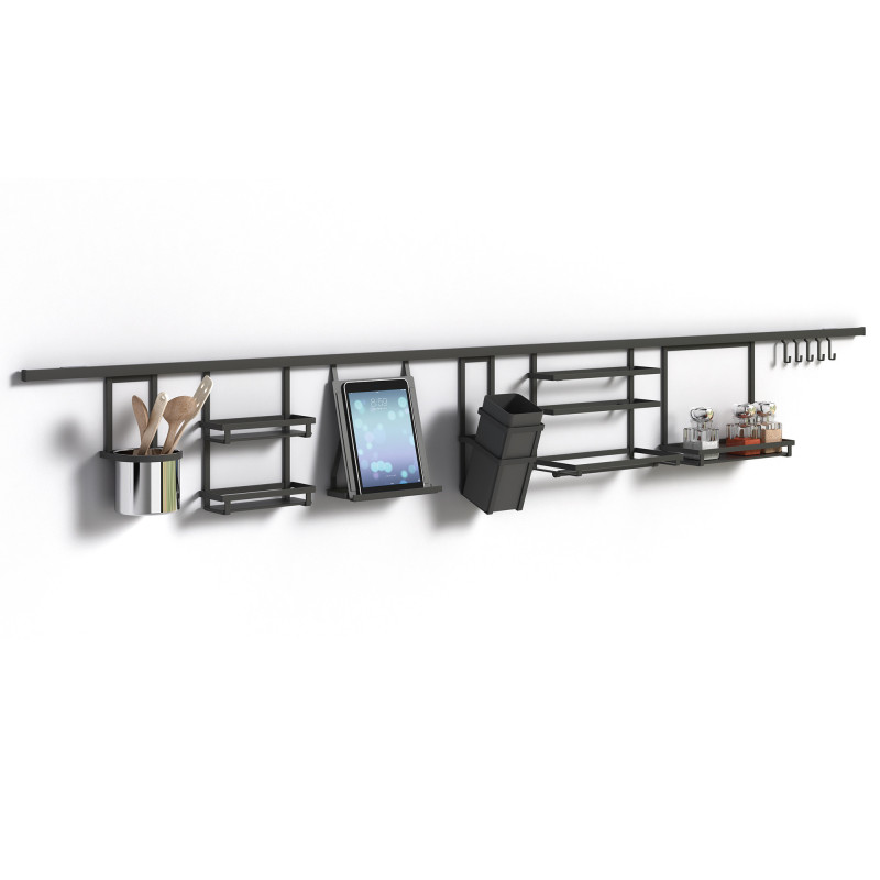 Lotto di 2 Zoccolo da cucina Plasline con accessori, altezza 100 mm, 2 barre lunghezza 2,35 m, Tecnoplastica, Nera