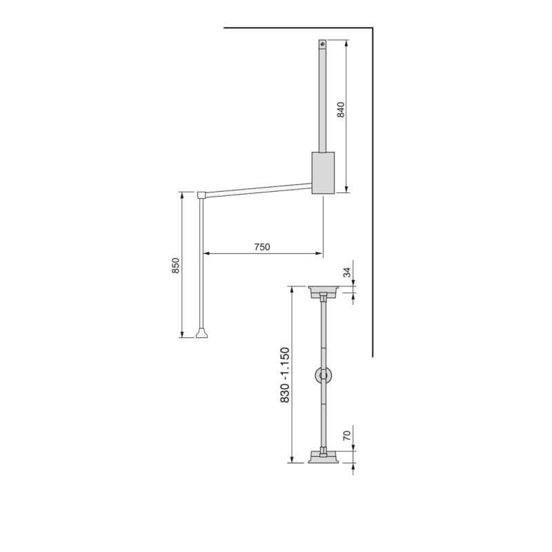 Appendiabiti per armadio Hang, larghezza regolabile 600-830 mm, Acciaio e Tecnoplastica, Cromato lucido