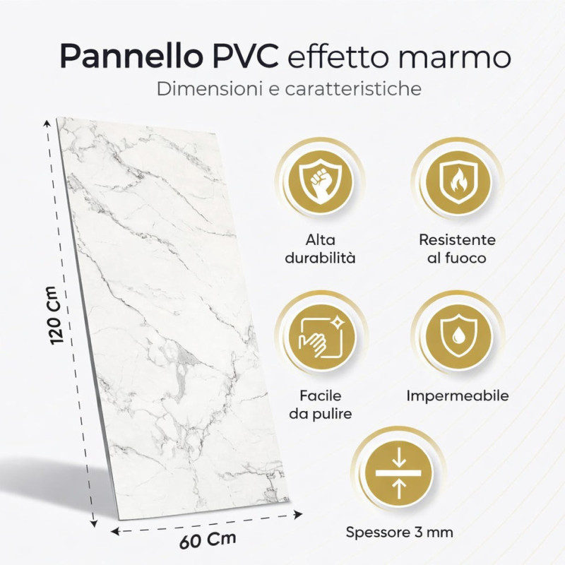 Pannello Decorativo Effetto Marmo PVC Set 6 Pz 4,3 m2
