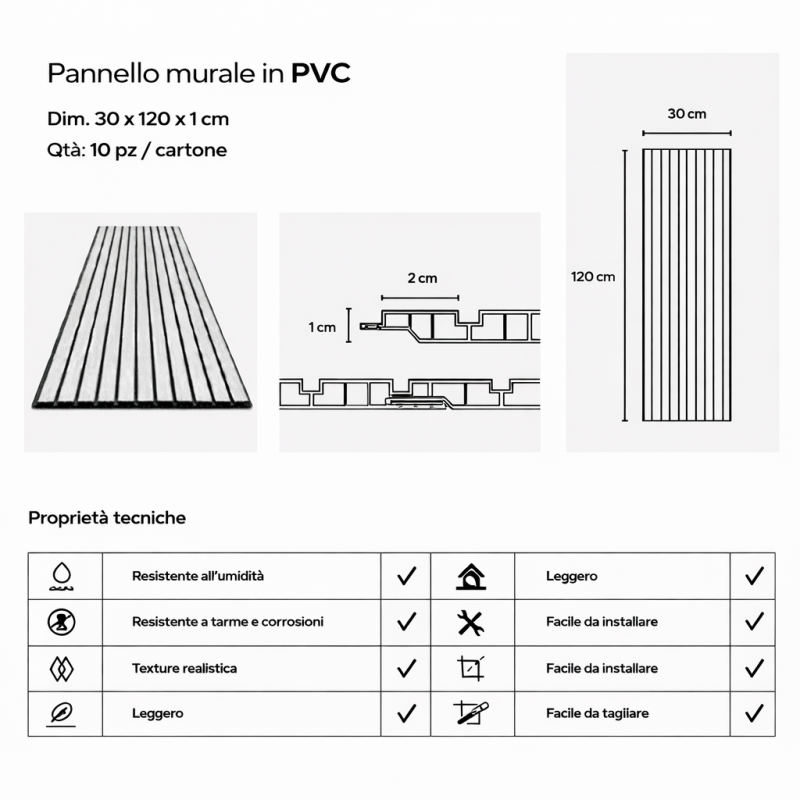 Pannello PVC Effetto Legno Noce 120x30 Set 10 Pz