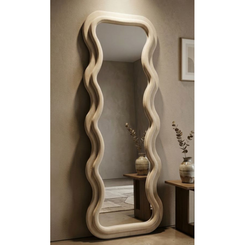 Specchio Da Muro Emily Velluto Crema cm 60x6x160