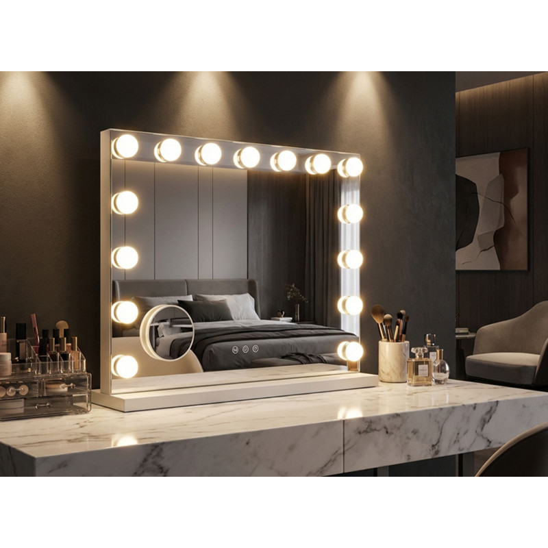 Specchio Da Tavolo Hollywood cm 55x14x43 (specchietto Rotondo cm ø 9) (luce Con 3 Temperature Di Colore)