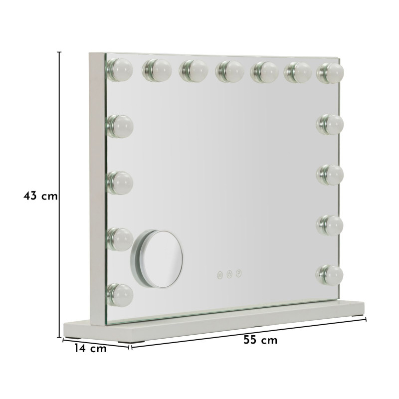 Specchio Da Tavolo Hollywood cm 55x14x43 (specchietto Rotondo cm ø 9) (luce Con 3 Temperature Di Colore)
