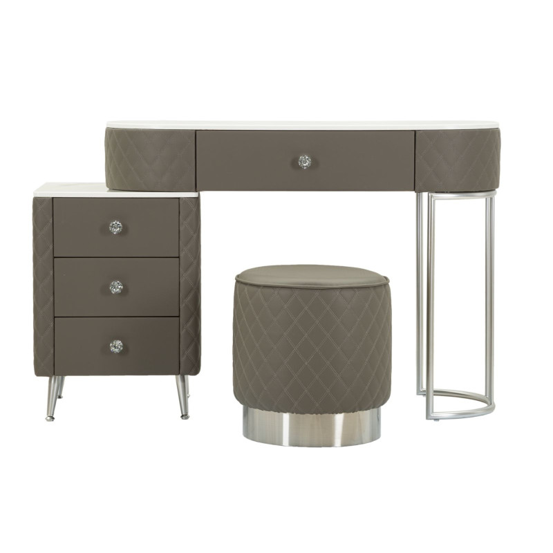 Toeletta Sharon Grigia Con Puff Gambe Argento cm 120x40x75 (misura Puff ø36x39)