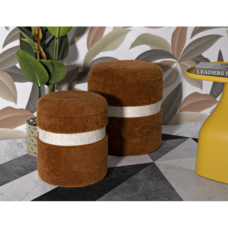 Puff Con Contenitore Saint-moritz Marrone Set 2 Pz cm ø 40x47-32x38