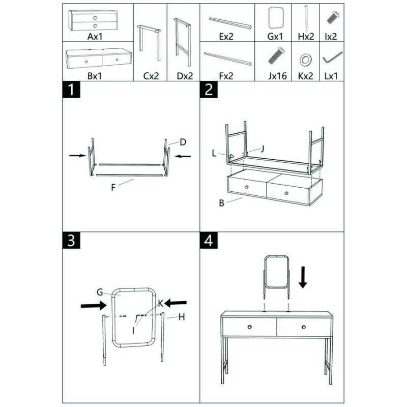 Toletta Luxury Con Specchio E Sgabello cm 120x45x75-50x4x60-50x40x45
