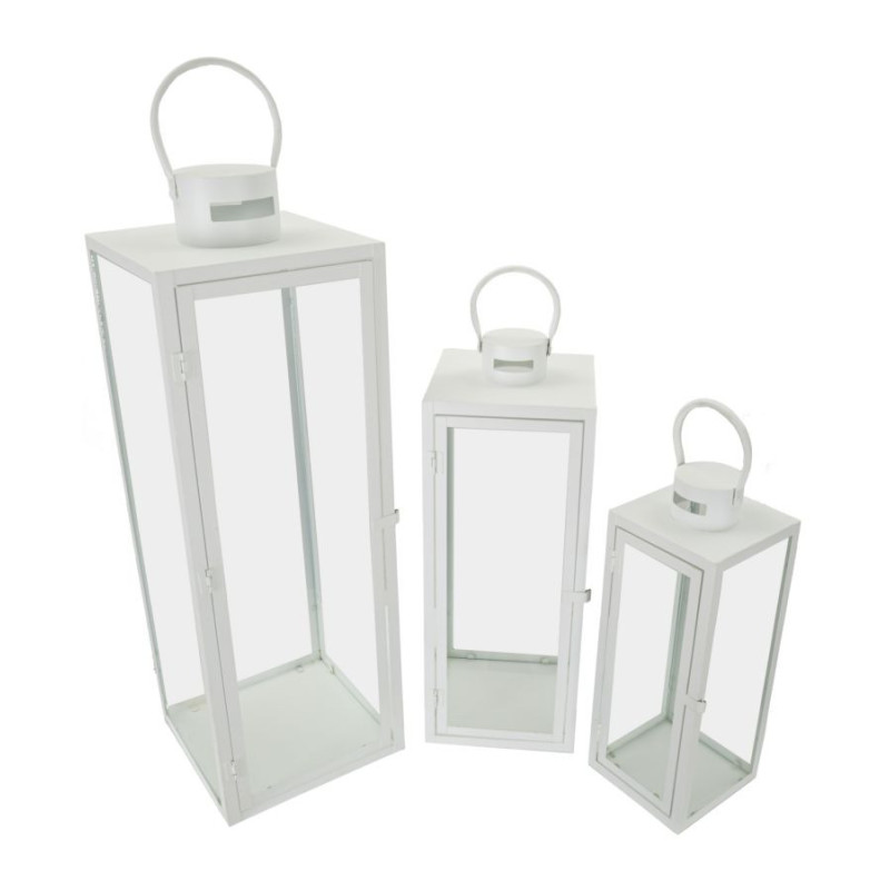 Lanterne White Set 3 Pz cm 22x22x66-18x18x49,5-14x14x39