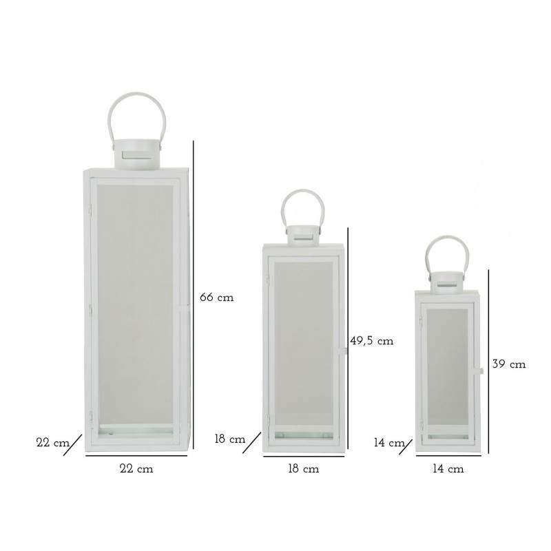 Lanterne White Set 3 Pz cm 22x22x66-18x18x49,5-14x14x39