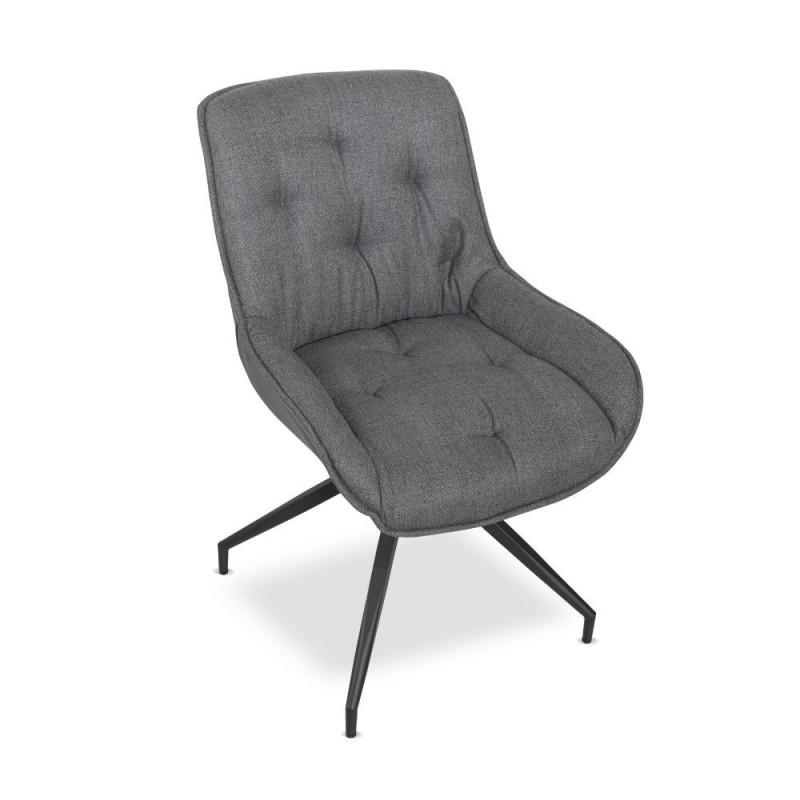Sedia da pranzo Agora colore grigio con schienale in ecopelle grigio scuro e gambe nere con base fissa set 2 pezzi