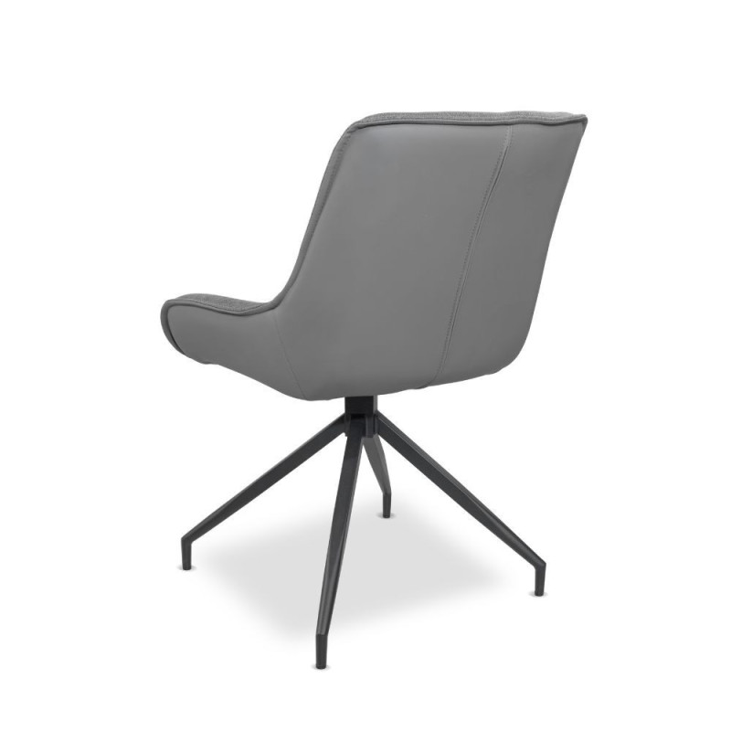 Sedia da pranzo Agora colore grigio con schienale in ecopelle grigio scuro e gambe nere con base fissa set 2 pezzi