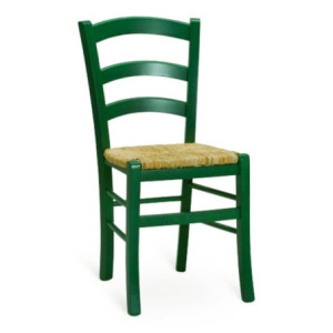 Zoom Sedia Venezia colore anilina verde scuro in legno di faggio con seduta in paglia set 2 pezzi