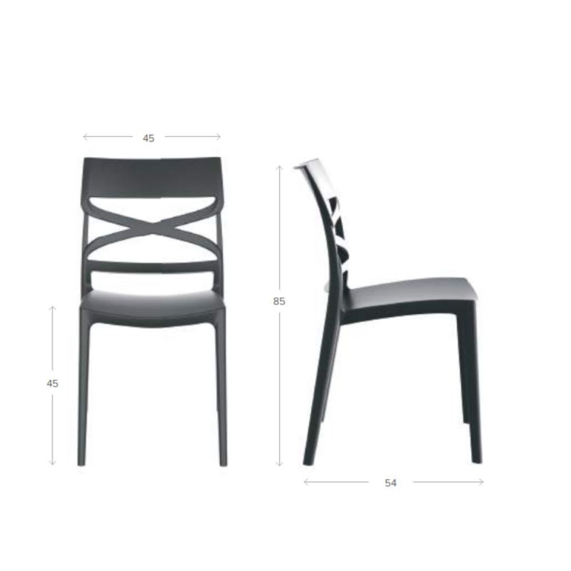 Sedia Flow in polipropilene rinforzata con fibra di vetro colore grigio metal set 4 pezzi