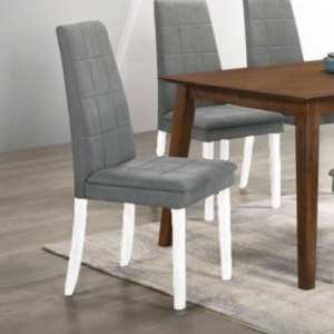 Zoom Sedia Tim in legno colore bianco e seduta in tessuto grigio set 2 pezzi