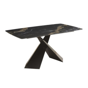 Zoom Tavolo Jarvis con piano in ceramica effetto marmo nero C202 opaco e gambe in metallo nero