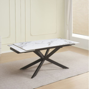 Zoom Tavolo allungabile Roxane con piano in ceramica effetto marmo bianco M346 lucido e gambe in metallo nero