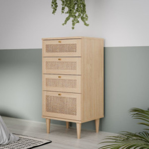 Zoom Cassettiera Livia 4 cassetti con dettagli in rattan intrecciato colore rovere