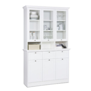 Zoom Credenza con vetrina Landwood50 3 ante vetro superiori 3 ante inferiori vani a giorno e 3 cassetti in bianco