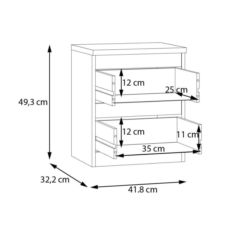 Comodino Morgan 2 cassetti 41.8 x 32.2 x H 49.3 cm. colore rovere