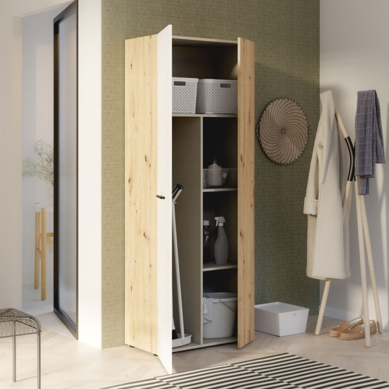 Armadio multiuso Teodoro 2 ante con portascope struttura rovere e 1 anta bianco