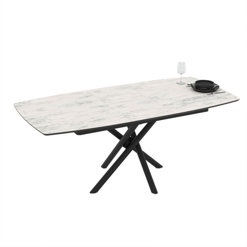 Tavolo allungabile Katrin con piano colore marmo bianco e strutta nera
