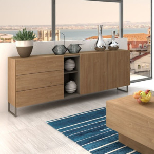 Zoom Madia 1055 rovere miele con 3 cassetti 2 ante e nicchie a giorno colore tortora