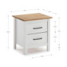 Comodino Miranda 2 cassetti in legno massiccio bianco e top pino