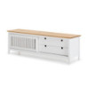 Mobile porta tv Bruna con 1 anta scorrevole e 2 cassetti in legno massiccio bianco e top pino