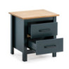 Comodino Miranda 2 cassetti in legno massiccio blu e top pino