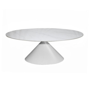 Zoom Tavolo ovale fisso Punto con piano effetto marmo bianco 200x100xH76 cm.