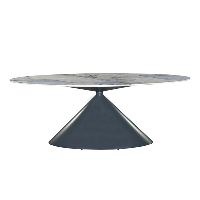 Tavolo ovale fisso Punto con piano effetto marmo con dettagli blu 200x80xH76 cm.