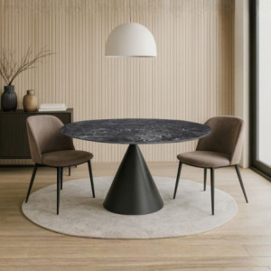 Tavolo fisso Punto con piano effetto marmo nero D150xH76 cm.