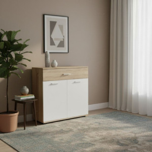 Mobile multiuso Irys con 2 ante e un cassetto colore bianco e rovere sonoma