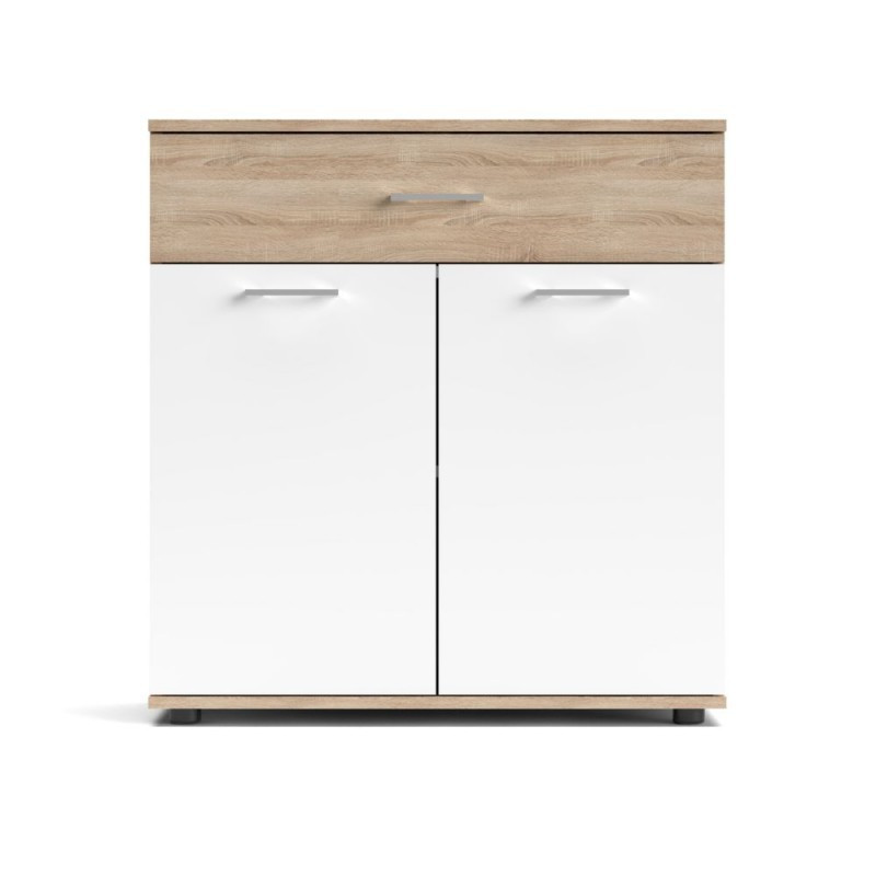 Mobile multiuso Irys con 2 ante e un cassetto colore bianco e rovere sonoma