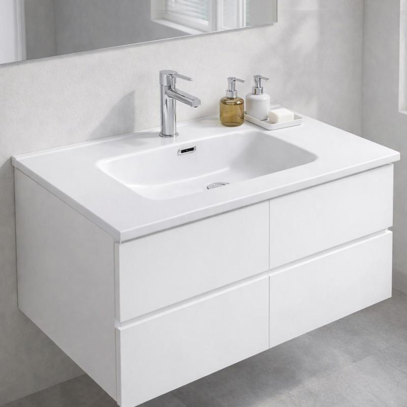 Lavabo consolle da appoggio LAV9090S in ceramica 1 vasca 91x46.5 cm. bianco lucido