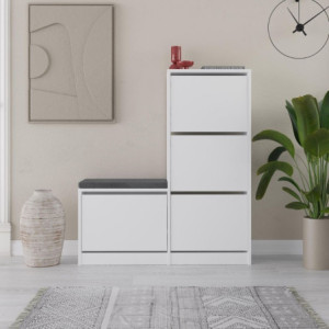 Scarpiera con panca Dude con 4 ante a ribalta colore bianco