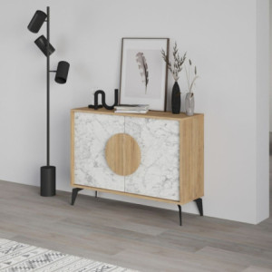 Zoom Madia Gora 110 cm struttura colore rovere con ante carrara effetto marmo bianco